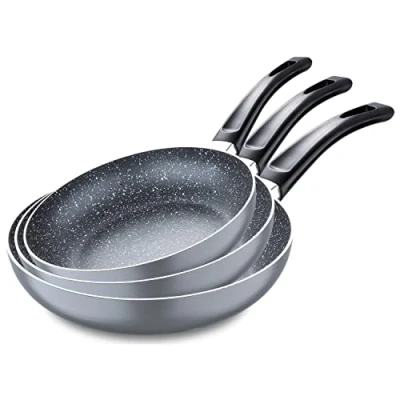 Imagen de San Ignacio Soul Marble Juego de Sartenes Antiadherentes 3 Piezas 16, 20 y 24 cm Diámetro Aluminio Prensado Color Gris Aptas Para Todo Tipo Cocinas