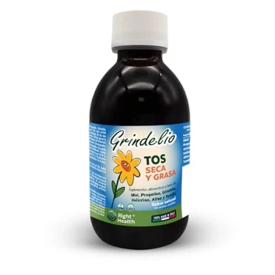 Imagen de GRINDELIO: tos Seca y Productiva con Grindelia, Helicriso, Altea, Tomillo, Propóleo Miel. Solución mucolitica natural 200 ml contra la dolor de garganta. Sin alcohol, gluten aromas añadidos.