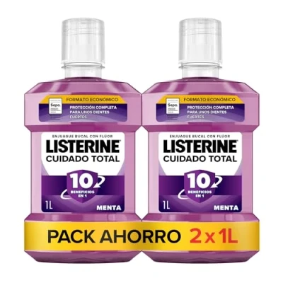 Imagen de Listerine Cuidado Total (pack de 2 x 1 L), enjuague bucal con flúor, colutorio 6 beneficios en 1, elixir para una limpieza completa