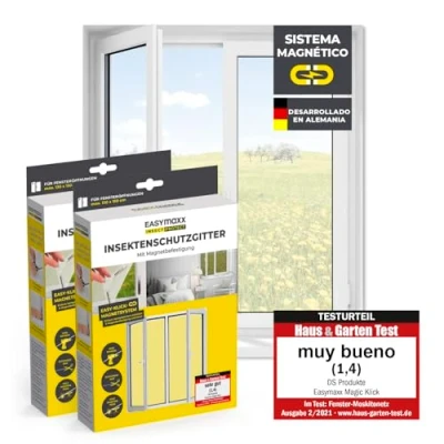 Imagen de EASYmaxx Insect Protect mosquitera para ventana con fijación magnética, recortable, protección contra insectos de hasta 130 x 150 cm, imán repelente mosquitos, montaje fácil