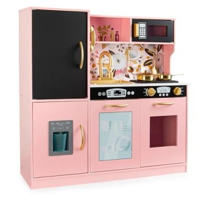 Imagen de leomark Cocina de Madera Pink MEMO para Jugar con Accesorios, Perfectamente Equipada Versión Rosa, Dim: 83,4 x 24 80,6 cm (Largo/Profundo/Alto) (Rosa)
