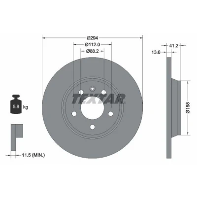 Imagen de TEXTAR PRO 92098103 Disco de freno 294 13,6 05/06 112 macizo revestido sin perno sujeción rueda, buje rueda VOLKSWAGEN: TRANSPORTER 4 Bus