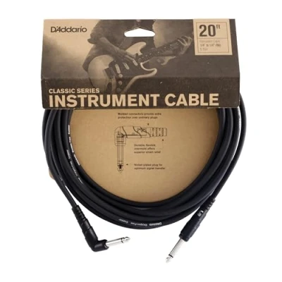 Imagen de D&#039;Addario Cable de guitarra para Instrumentos la serie Classic 1/4 Pulg Macho a 6.096 Metros Right Angle 1 Paquete