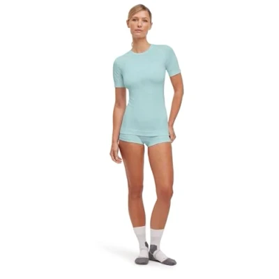 Imagen de FALKE Warm Round Neck W S/S TS Hilo Funcional Secado rápido Termo 1 Pieza, Capa de Base Superior Mujer, Verde (Jade 7439) Nuevo ecológico, XS