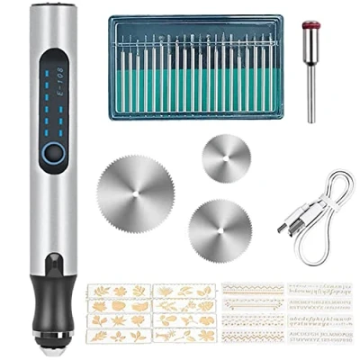 Imagen de AMOMYDOG Grabado Pluma, Kit de Herramientas Eléctrico USB Recargable, Customizer Professional Engraving Pen Micro Grabador para Metal Madera Joyería Vidrio Cerámica Tallar (Plateado)