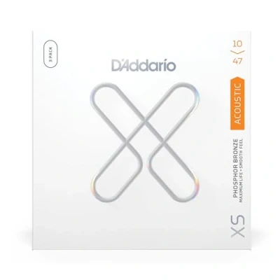 Imagen de D&#039;Addario Cuerdas para guitarra acústica, XS con revestimiento de bronce fosforado, XSAPB1047 3P, máxima vida útil tacto suave y tono excepcional, guitarras 6 cuerdas, 10 47 extra ligeras,