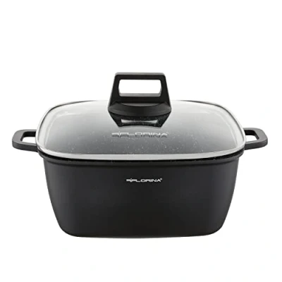 Imagen de FLORINA olla de aluminio (4,6 l) profundidad x ancho alto: 24 11 cm con tapa cristal antiadherente inducción rectangular ideal para cocinas inducción, cocina