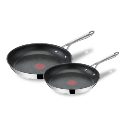Imagen de Tefal E304S244 Jamie Oliver, 2 Sartenes de acero inoxidable, Antiadherentes, Reforzadas con Titanio, Thermo Signal, Libre PFOA, 24 y 28 cm