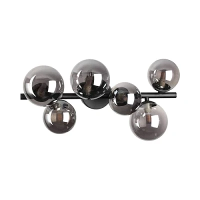Imagen de Ideal Lux PERLAGE Lámpara de techo Globe 6 luces, color negro, pantalla gris ahumado