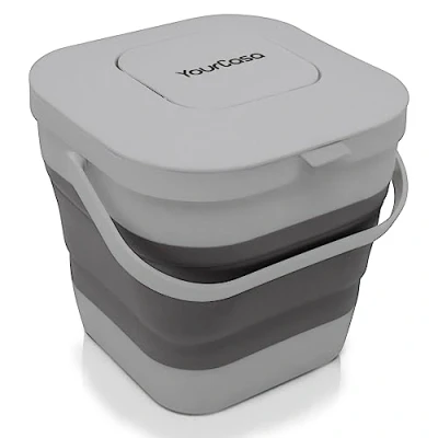 Imagen de YourCasa® Cubo de Compost Plegable, 4 L, para residuos orgánicos cotidianos en la Cocina, Resistente a los olores y Lavables, Basura ecológico sostenible con Tapa, (Gris)