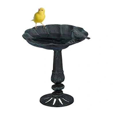 Imagen de Relaxdays Bebedero de Pie Pájaros, Baño Aves Hierro Fundido, Resistente al Invierno, Fuente con Pedestal, Color Verde, 24 x 21 18 cm Aprox