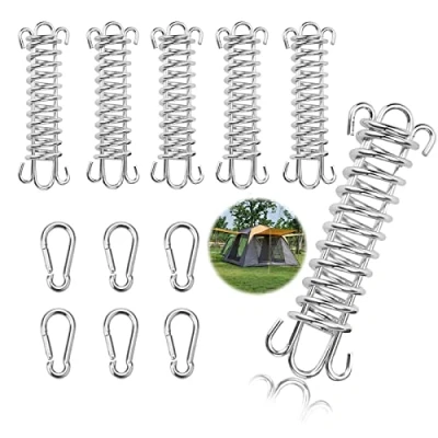 Imagen de 6 Piezas Muelles Toldo Vela Traccion Tensor de Resorte Tensores para Toldos Muelle con Doble Gancho Accesorios Acampar Resortes Lonas Tiendas Campaña