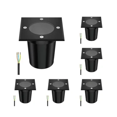Imagen de ledscom.de 6 uds. lámpara de pie empotrada RELI para exteriores, IP67, negra, angular, 11 x 11cm, 1x GU10 máx. 15W