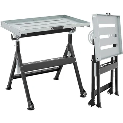 Imagen de FANTASK Banco de Trabajo móvil para soldar, Plegable, soporta hasta 180 kg, con Ruedas y bandejas Herramientas, Mesa 4 Alturas ángulos Ajustables