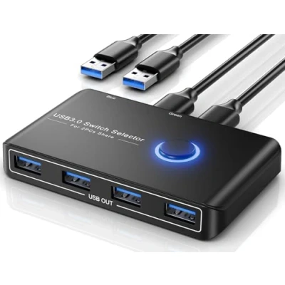 Imagen de Jancane Conmutadores KVM con selector USB 3.0, 2 ordenadores, compartiendo 4 dispositivos USB, caja de conmutación periférica, concentrador para mouse, teclado, escáner, impresora;