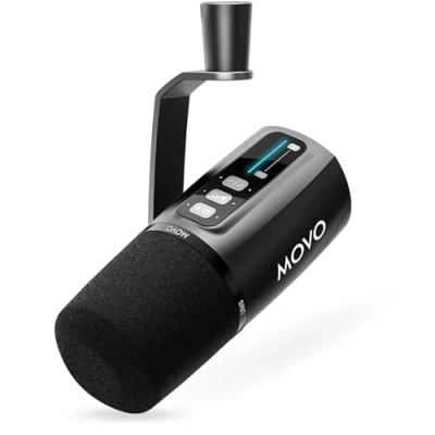 Imagen de Movo UM6 micrófono dinámico para podcast con preamplificador GainCast integrado, salidas XLR y USB C, de estudio juegos, podcasting, transmisión, voz, computadoras creación