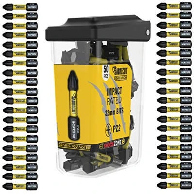 Imagen de 50 x SabreCut SCRPZ23250B 32 mm PZ2 Juego de puntas destornillador impacto magnético Pozi Pozidriv punta única Compatible con Dewalt Milwaukee Bosch Makita y otros
