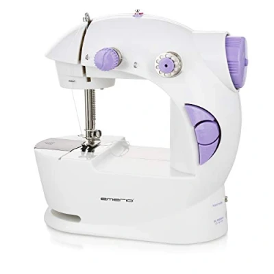 Imagen de Emerio niños y Principiantes, 1 patrón de Puntadas, Mini máquina Coser con Pedal, alimentación Pilas AA, Ideal para el hogar los Viajes, luz, Aguja 90/14, SEW 122275, Blanco/Azul, Klein