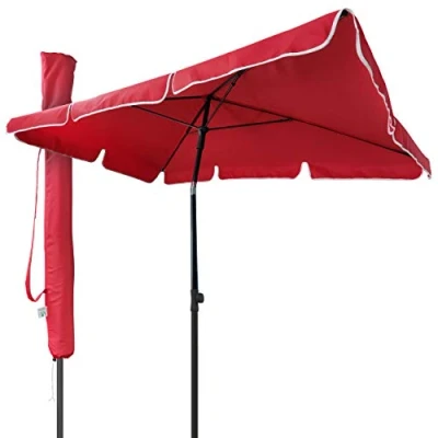 Imagen de VOUNOT Sombrilla Rectangular para Terraza, Jardín, Playa, Balcón, Piscina, Patio, 200x125 cm, Parasol Exterior con Funda Protectora, Protección UV50+, Rojo