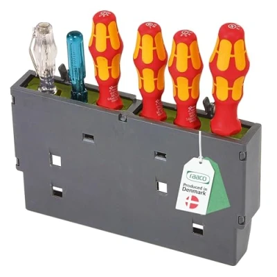 Imagen de raaco ToolFix Grande, Cassette para Panel Perforado y Pared de Herramientas, 3,8 x 24,2 14 cm, hasta 6 Herramientas Grandes, Fabricado en PP Elastómero Termoplástico, Gris