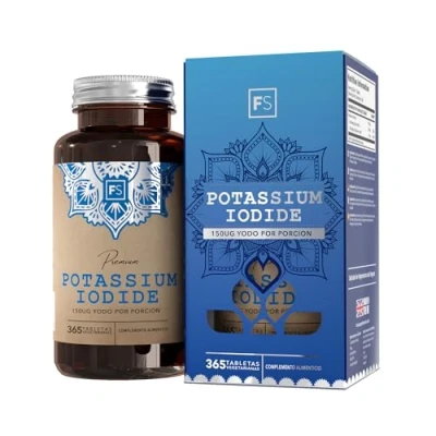 Imagen de FS Yoduro de Potasio 365 Tabletas Alta Potencia 150mcg por Porción Suplemento Yodo Sin OGM, Gluten, Lácteos y Alérgenos Fabricado en el Reino Unido