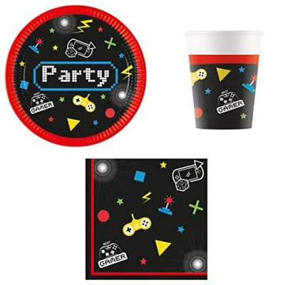 Imagen de Procos DY10273854 Gaming Party Set Pequeño, platos, servilletas y tazas, decoración de mesa, cumpleaños