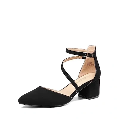 Imagen de DREAM PAIRS Zapatos de Tacón Bajo Comodas Clásicos Punta Afilada Salón Elegantes con Hebilla Tobillo,Size 39,Negro Nubuck,SDPU2354W