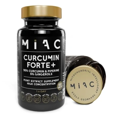 Imagen de MIAC Curcuma con Jengibre y Pimienta Negra. 60 Cápsulas. Cúrcuma en Cápsulas Extracto al 95% 12000mg. Antiinflamatorio Natural, Antioxidante Malestar Estomacal
