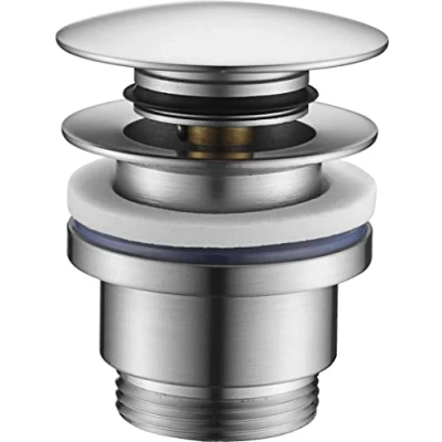 Imagen de IMEX Valvula de Click Clack Apta para lavabos y bides, Desagüe Lavabo Fácil instalación Tapones Lavabo, Universal con o sin Rebosadero, Pop Up Acero Cepillado VCC012