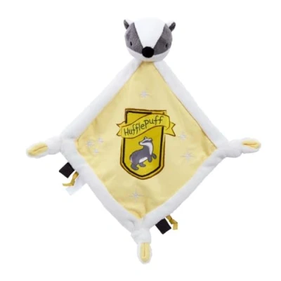 Imagen de Rainbow Designs Harry Potter Hufflepuff Manta cómoda para recién Nacidos, edredón de Felpa Suave con Cabeza tejón y Escudo bebé Esquinas anudadas Etiquetas táctiles