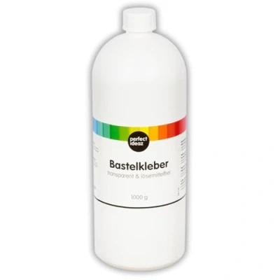 Imagen de perfect ideaz cola para manualidades de 1000ml, transparente, libre disolventes, lavable, líquida, soluble en agua, no tóxica y secado rápido, pegamento escolar niños