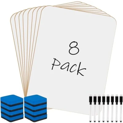 Imagen de KAHEIGN 8 Piezas Pizarras Blancas Pequeñas de Borrado en Seco, 21CM x 30CM Mini Pizarra Portátil Doble Cara con Bolígrafos y Borradores para Estudiante Maestro Aula Hogar Oficina Suministros