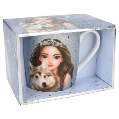 Imagen de Depesche 13066 TOPModel Wolf Blanco, con Motivo de Modelo y Estampado Azul Brillante, Taza Porcelana asa, Capacidad Aprox. 300 ml, Multicolor, One Size
