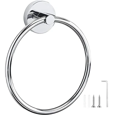 Imagen de Toallas, anillo de toalla cromado, toallero pared acero inoxidable 304, redondo para cuarto baño, cocina, acabado cepillado