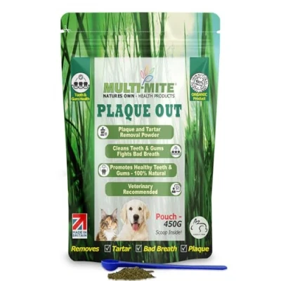 Imagen de PLAQUE OUT Bolsa resellable de 450 g, removedor placa sarro, dientes mal aliento, cuidado encías para perros, gatos, 100% orgánico