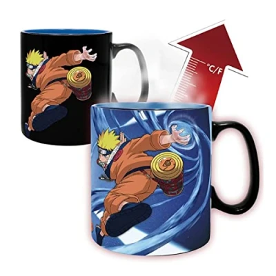 Imagen de ABYstyle Abysse Corp Naruto Taza de efecto térmico &amp; Sasuke negra impresa, 100% cerámica, capacidad aprox. 460 ml.