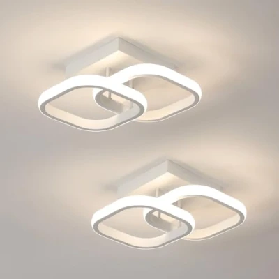 Imagen de Comely 2 Paquetes LED de Techo Modernas, 24W 2700LM Pequeña Lámpara Interior Cuadrada para Dormitorio, Pasillo, Balcón, Luz Natural 4500k, Blanco, 24cm