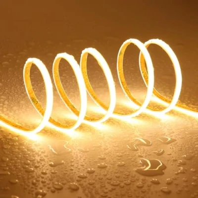 Imagen de TOPAI Tira LED COB Blanco Cálido 3000K Impermeable, Estrecho 5mm Ancho, Luz 24V 5M Exterior, 400LED/M CRI&gt;93 Adhesivas Flexible Cortable para cocina dormitorio iluminación