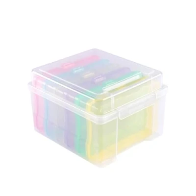 Imagen de Vaessen Creative Caja Almacenaje Plástico con Compartimentos 21 x 18,5 14 cm 6 Cajas de 17 12 3 en Colores Organizador Transparente Tapa para Scrapbooking, Costura y Manualidades