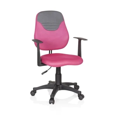Imagen de hjh OFFICE 670937 Silla para niños KIDDY Style Tela Rosa/Gris, con reposabrazos giratoria Infantil de Escritorio