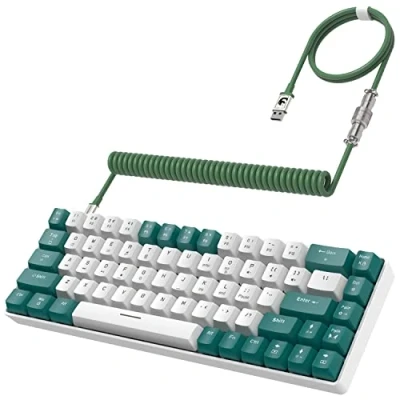 Imagen de YINDIAO T8 60% Teclado para Juegos,68 Teclas,US Layout,Teclado Mecánico con Cable Compacto,18 Croma RGB Retroiluminado,Interruptor azul,Cable de en Espiral USB C,para PC,Mac,PS4 Verde