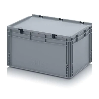 Imagen de Auer Eurobehälter + tapa con bisagra ED 64/32 HG apilable 60 x 40 33,5 cm, caja industrial de 66 l, asas cerradas, transporte para camping, autocaravana,