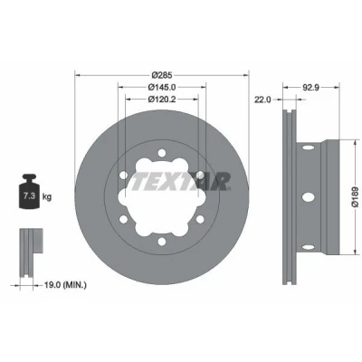 Imagen de TEXTAR PRO 92089803 Disco de freno 285 22 06/06 145 ventilación interna revestido sin perno sujeción rueda, buje rueda