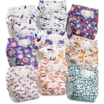 Imagen de Littles and Bloomz Pañal reutilizable para bebé con HOOK LOOP, 9 pañales, FLV2 0901