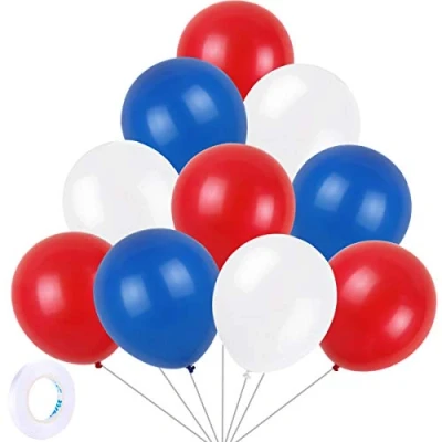 Imagen de Yiran globos rojos, azules y blancos, paquete de 30 látex 12 pulgadas con 1 cinta para fiestas cumpleaños, bodas, aniversarios celebraciones decoraciones fiesta