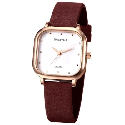 Imagen de JewelryWe Reloj Analógico Cuadrado Mujer: de Pulsera Cuarzo Sencillo Ultrafino Correa Poliuretano Blanda Esfera Decorada Mariposas Marron para Ocio Negocios Regalos