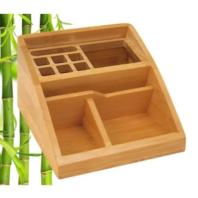 Imagen de Wedo 61507 Bambú de mayordomo, 3 compartimentos, bolígrafos, dimensiones 15.4 x 12.3 9 cm, en caja regalo, marrón