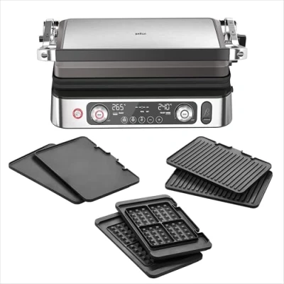 Imagen de Braun MultiGrill 9 CG 9167, parrilla de contacto con parrilla, planchas planas y gofres sensor temperatura, posiciones la parrilla: contacto, barbacoa, horno, placas aptas para lavavajillas,
