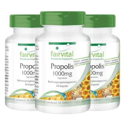 Imagen de Fairvital Propóleo 500mg Extracto de Propolis Dosis elevada 3% Galangina 180 Cápsulas (60 x 3) Calidad Alemana