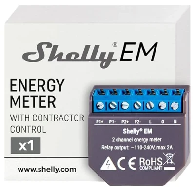 Imagen de Shelly EM, Smart Medidor De Energía Inalámbrico Y Interruptor Relé Contracción, Automatización Del Hogar, Funciona Con Alexa &amp; Google Home, iOS Android App, No Hub Requerido